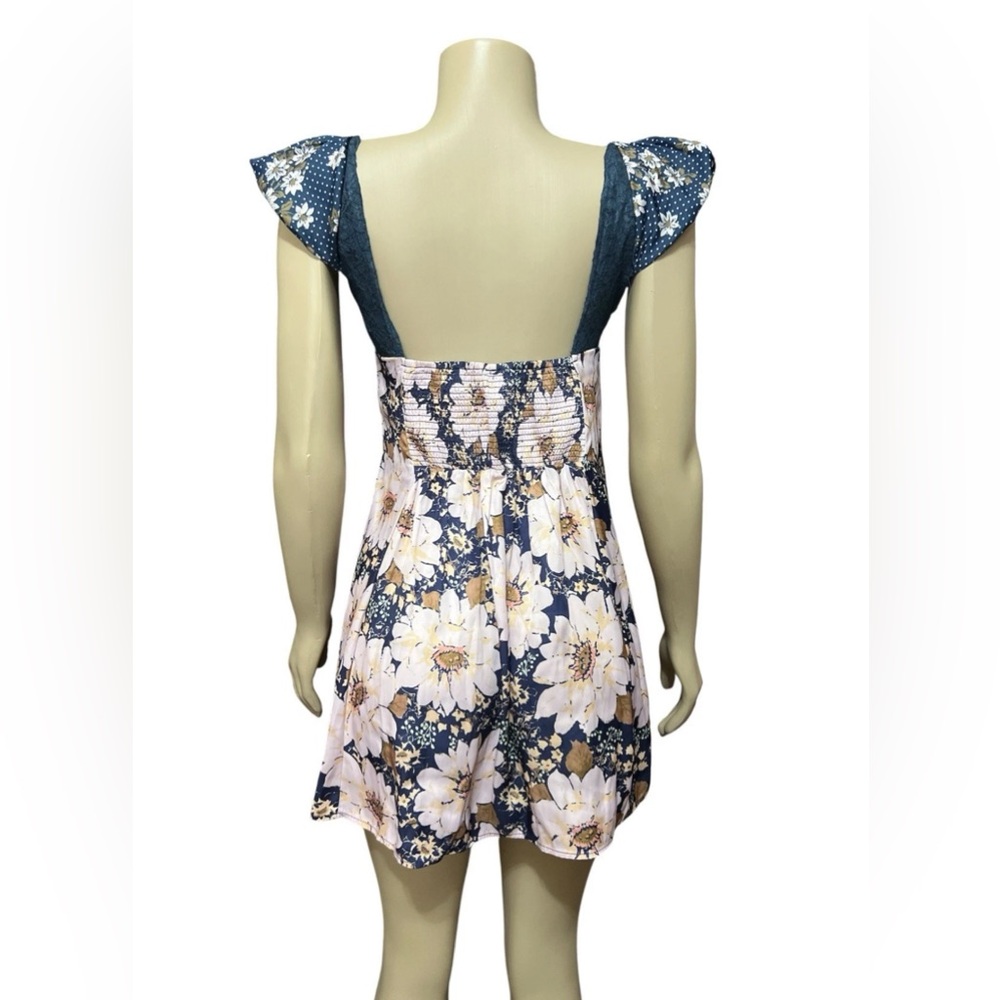 Free People Aurora XS Dress Relaxed Floral A-line Mini Navy Combo NWOT $148 - Picture 5 of 8